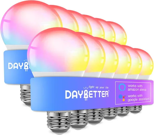 Vista 11 de DAYBETTER Bombillas inteligentes, bombilla Alexa, bombillas WiFi, bombilla RGBCW que cambia de color A19 9W 800LM, bombillas inteligentes que