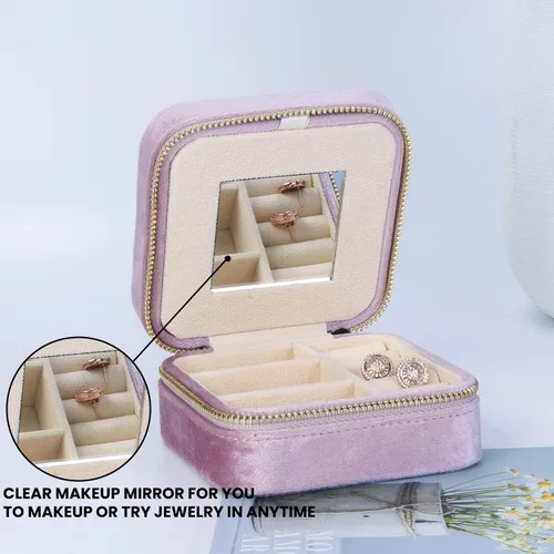 Vista 5 de SoleGood Joyero pequeño de terciopelo de felpa, organizador de almacenamiento de collares, anillos, mini joyero, organizador de viaje para mujeres
