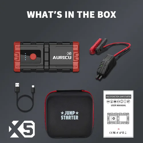 Vista 4 de X5 1000A Jump Starter Paquete de refuerzo de batería de litio de 12 V, caja de salto portátil, banco de energía y cables de puente para motores