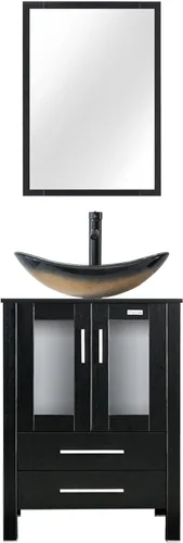 Vista 37 de eclife Armario de tocador de baño moderno de 18 pulgadas con lavabo Redondel negro