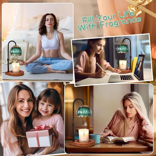 Vista 6 de Lámpara Calentadora de Velas con Temporizador, Lámpara Calentadora de Velas Regulable en Altura Atenuable, Regalo para Mujeres, Pantalla de Vidrio