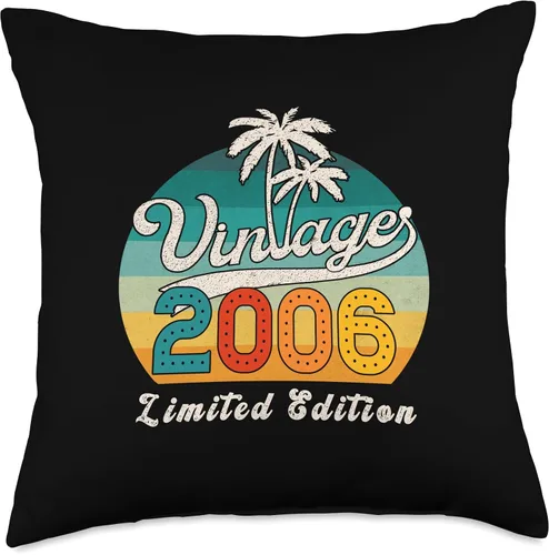 Vista 4 de Vintage 2006 Birthday Gift for Men Women 20 Years Retro Palm Throw Pillow