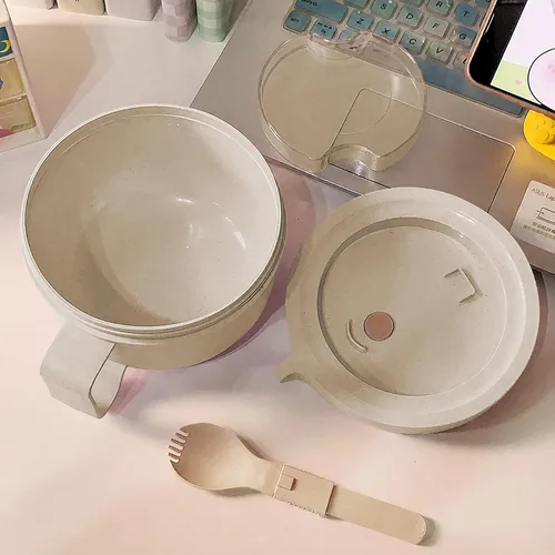 Vista 4 de Tazas para sopa de microondas con tapas, tazón de ramen para microondas de 28.7oz con tapa, diseño mejorado de agarre fácil para llevar contigo