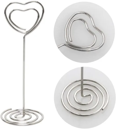 Vista 5 de Soporte para tarjetas de número de mesa, 25 soportes para fotos para mesas, soportes para números de fotos en forma de corazón, clips de tarjetas