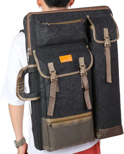 Vista 7 de TRANSON Estuche de Portafolio de Arte Mochila de Lona Bolsa Grande 26” x 19.5