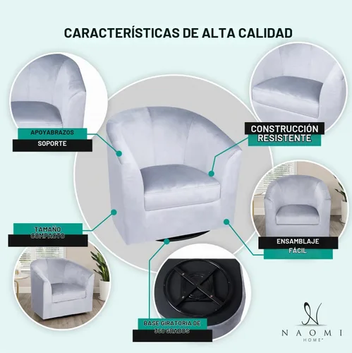 Vista 3 de Ariana Silla Giratoria de Barril de 360 Grados Silla de Acento Giratoria para Sala de Estar con Reposabrazos Silla de Acento Pequeña para el Hogar