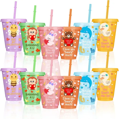 Vista 7 de Qinyoung - 24 vasos de animales de 16 onzas para el día de San Valentín a