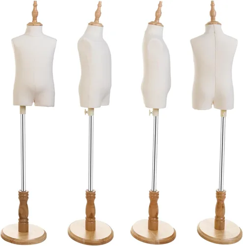 Vista 2 de Maniquí de forma de vestido para niños con soporte de madera para ventana de ropa (S(2-3 años))