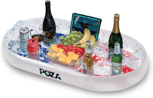 Vista 12 de POZA Flotador inflable de piscina de Estados Unidos – Lujosa tumbona divertida llena de confeti de estrellas plateadas brillantes, diseño de bandera