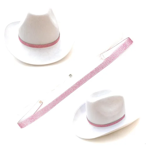Vista 8 de Hatband Pink Rhinestone Silky Satin Lined Band Cowgirl Accessory Adjustable One Size Gift Boxed For Brimmed Hats