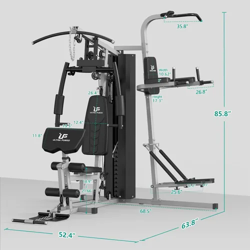 Vista 7 de ULTRA FUEGO Estación de entrenamiento de gimnasio en casa multifuncional con sistema de polea, desarrollador de brazos y piernas para entrenamiento
