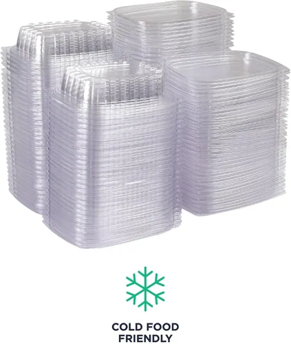 Vista 5 de ECO PRODUCTS Contenedores de delicatessen compostables de 8oz transparentes rectangulares con tapas, paquete de 100, para preparación de comidas