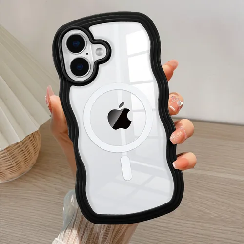 Vista 35 de QLTYPRI Funda magnética para iPhone 11 compatible con Magsafe, bonita funda transparente con marco de onda rizada para niñas y mujeres, parachoques