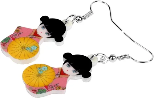 Vista 26 de DUOWEI Aretes de acrílico estilo japonés con diseño de anime para muñeca, colgantes, joyería para mujer