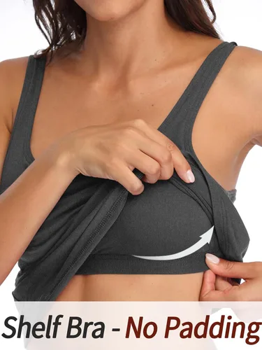Vista 48 de V FOR CITY Camiseta sin mangas de algodón para mujer con brasier de estante ajustable con correa ancha y tirantes básicos