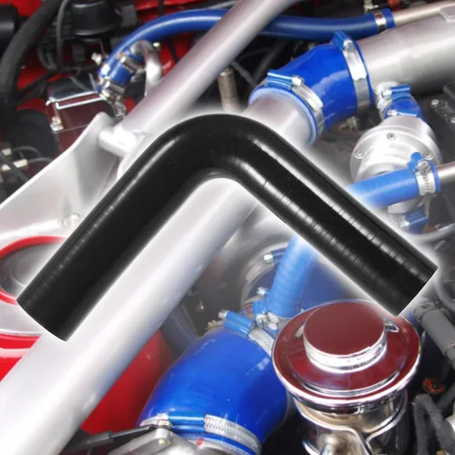 Vista 2 de X AUTOHAUX 1.102 in 1.10 "ID 90 grados codo silicona reductor manguera curva Turbo agua intercooler negro Elbow pipe bend, Turbo water intercooler