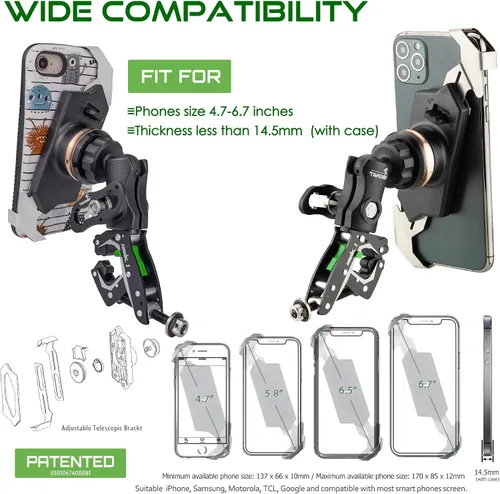 Vista 5 de Soporte para teléfono de motocicleta, soporte para teléfono móvil, base de abrazadera para manillar de motocicleta, ajustable, estable, brazo