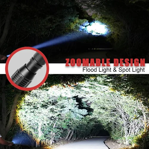 Vista 5 de Linterna LED de 3000 lúmenes, luz de flash zoomable, 3 modos, resistente al agua, linterna de mano, paquete de 2