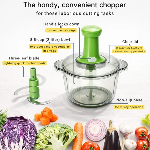 Vista 8 de Brieftons Express – Picadora manual: picadora de mano grande de 8.5 tazas, cortadora de verduras para picar vegetales, frutas, hierbas, picadora