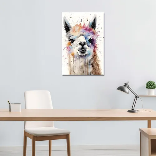 Vista 4 de LZIMU Lienzo de alpaca en acuarela, divertido póster de alpaca, impresiones de lindos animales, obras de arte coloridas para guardería, decoración