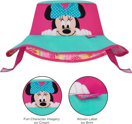 Vista 3 de Disney Girls' Frozen & Minnie Mouse 4-Piece Kids Set, Long Sleeves Rash Guard, Swim Shorts, Glasses & Bucket Hat Ages 3-8