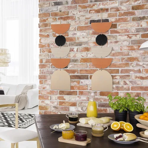 Vista 6 de Wesiti 2 piezas de decoración de fase lunar ciclo lunar colgante de pared de fase de madera, decoración bohemia decorativa para sala de estar