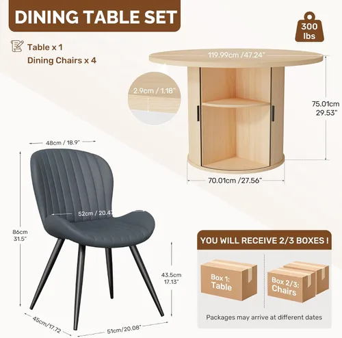 Vista 26 de Miereirl Moderno juego de comedor de 5 piezas para mesa redonda de madera de 4,31.5 pulgadas con estante de almacenamiento semiabierto y puerta