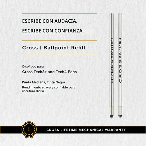 Vista 6 de Cross Recambio de mini bolígrafo, punta media, paquete de 2, tinta negra Replacement Pen Refill for Consistent Ink Flow, Smear-Resistant