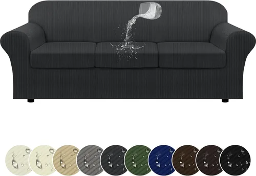 Vista 11 de Funda impermeable para silla con brazos, juego de 2 piezas, funda a rayas para 1 sofá separado con cojín en T, fundas de sillón de tela
