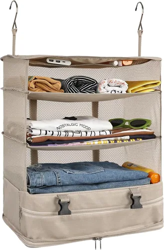 Vista 8 de Surblue Bolsa de Almacenamiento para Viaje con Estantes Colgantes, Cubo de Empaque de Compresión para Maleta Plegable con Capa Extensible de Gran