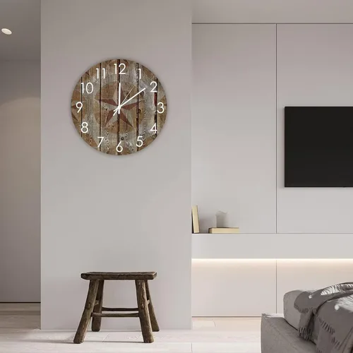 Vista 5 de Reloj de pared de granja con estrella de Texas occidental que no hace tictac, funciona con pilas, reloj para colgar en la pared, estilo Shabby