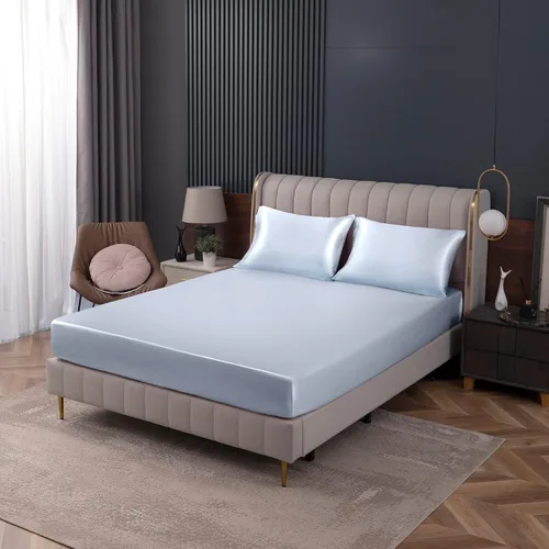 Vista 9 de Homiest Sábana bajera ajustable de satén azul bebé, tamaño individual, bolsillo profundo, ropa de cama lujosa y ultrasuave