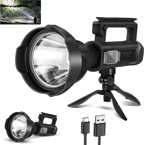 Vista 8 de Foco solar recargable, 2,000,000 lúmenes de alta potencia, luces LED para exteriores, linterna de mano súper brillante de largo alcance con 6 modos