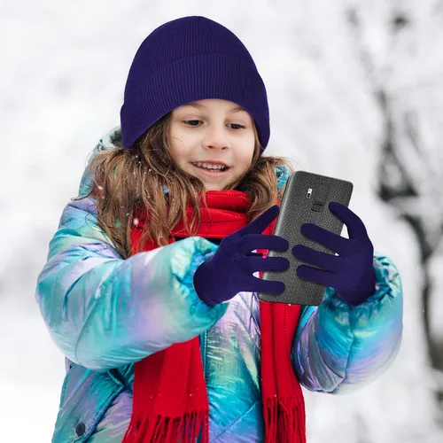Vista 6 de Cooraby Paquete de 6 gorros de invierno para niños, gorros de invierno con dedos completos, guantes elásticos para niños y niñas