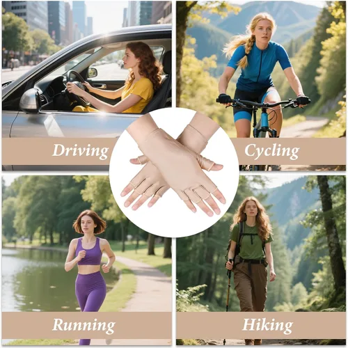 Vista 5 de 2 pares de guantes de protección UV para mujer, guantes de protección solar, guantes de verano sin dedos para deportes al aire libre manicura de gel