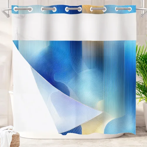 Vista 80 de Batmerry Maritime Nautical Hookless Shower Curtain with Snap in Liner Set, Anchors Ship Wheel Bath Curtain Magnetic Hem Quick-Drying Waterproof