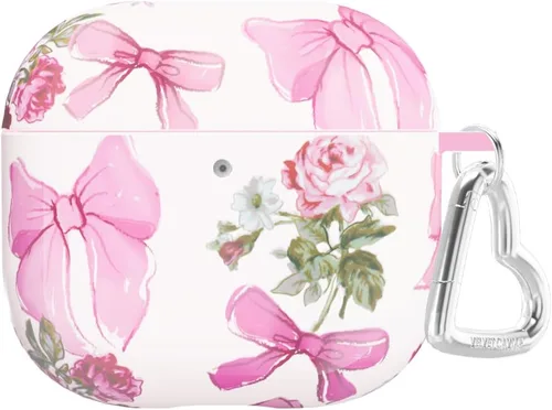 Vista 6 de VELVET CAVIAR Funda compatible con AirPods 4 con llavero, bonitas fundas protectoras duras de 4ª generación para mujer, diseño de lunares azules
