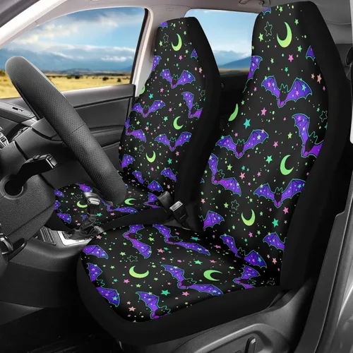 Vista 39 de Bulopur Fundas para asientos de coche negras y blancas con forma de murciélago, protector de asiento de coche universal, accesorios de coche
