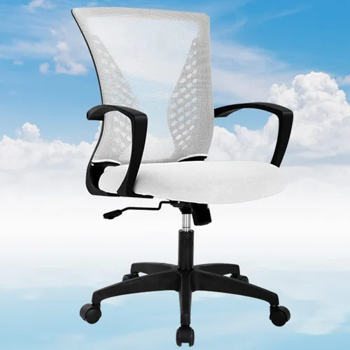 Vista 23 de Silla de oficina en casa, silla de escritorio ergonómica, respaldo medio, silla de computadora de PC con soporte lumbar y reposabrazos, silla