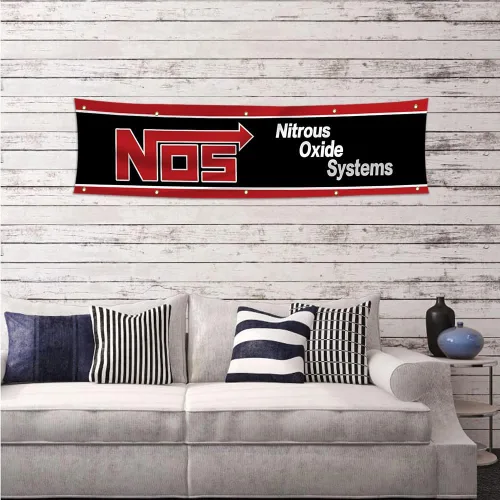 Vista 3 de NOS - Bandera de sistema de óxido nitroso de 2 x 8 pies para garaje y cueva de hombre