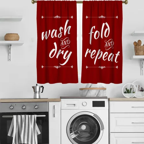 Vista 16 de zokyer Cortinas de cocina en blanco y negro con frases de lavado con palabras impresas en seco, divertidas, simples, pequeñas, cortas, 27.5 pulgadas