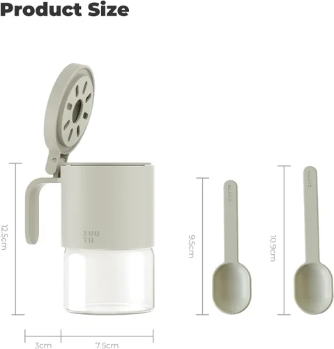 Vista 4 de Zuutii Tarros de especias de vidrio a prueba de humedad con cucharas, juego de 4 botellas de especias de 10 oz/10.1 fl oz, mini tarros