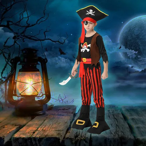 Vista 6 de Pirate Costume for Kids Pirate Role Play Halloween Pirate Dress UP