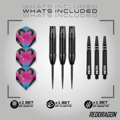 Vista 2 de RED DRAGON Peter Wright Snakebite 3: Juego de dardos de tungsteno de 0.78 oz o 0.92 oz con vuelos y tallos