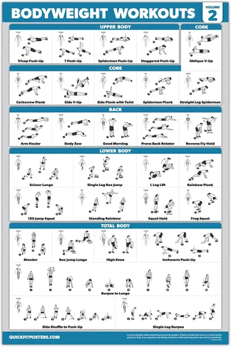 Vista 4 de Palace Learning Paquete de 3: pósteres de entrenamiento de peso corporal Volumen 1 y 2 + Juego de póster de ejercicios de estiramiento, juego de 3