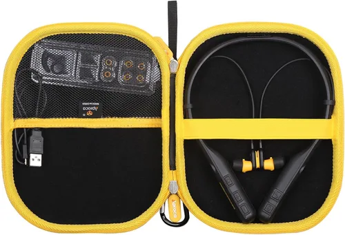 Vista 7 de Aproca Funda compatible con auriculares Bluetooth 2 en 1 con banda para el cuello DEWALT resistente magnético/negro, bolsa de almacenamiento