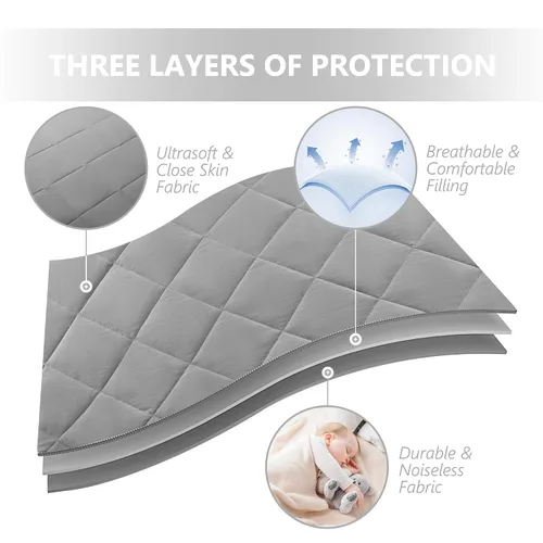 Vista 2 de TILLYOU Pack and Play Sheet - Protector acolchado suave para cuna, protector de colchón para niños pequeños con bolsillo profundo de 1"-3", sábanas