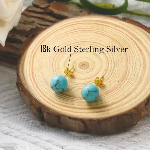 Vista 26 de SmileBelle Aretes tipo dormilona para mujer, de plata de ley de 18 quilates, con turquesa, como regalo de cumpleaños, aretes de cristal de perlas