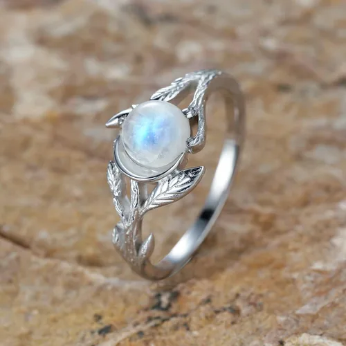 Vista 6 de Angol Anillo de plata de ley con piedra lunar auténtica para mujer, anillo minimalista con caja