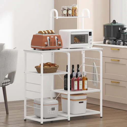 Vista 4 de DlandHome Soporte de microondas para cocina, soporte de carrito de microondas de 35.4 pulgadas, almacenamiento de utilidad de cocina de 3 niveles x